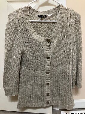 Eileen Fisher Italian Yarn Knit Cardigan Sweater Button Front Beige/Tan Size S